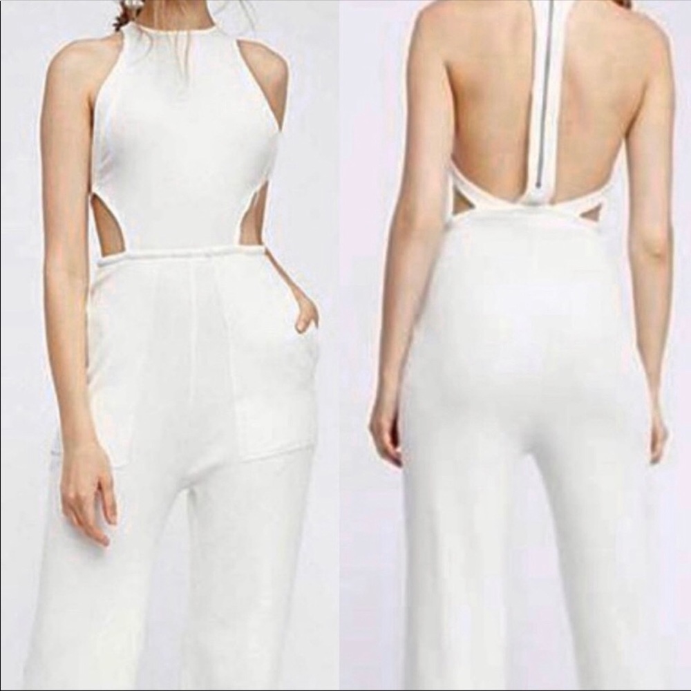 Free People Beach Ivory Ribbed Jumpsuit Medium